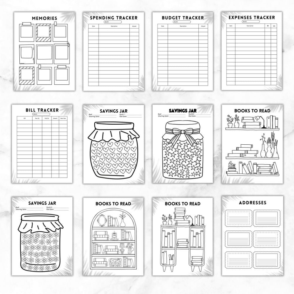 PLR Black & White Bullet Planner & Trackers | Editable Productivity Templates