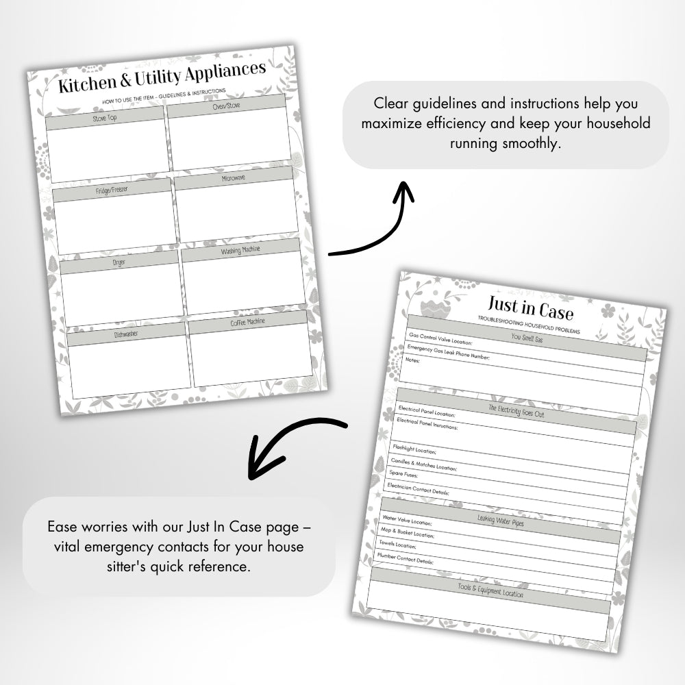 PLR Black & White House Sitter Planner | Editable Organizer Templates