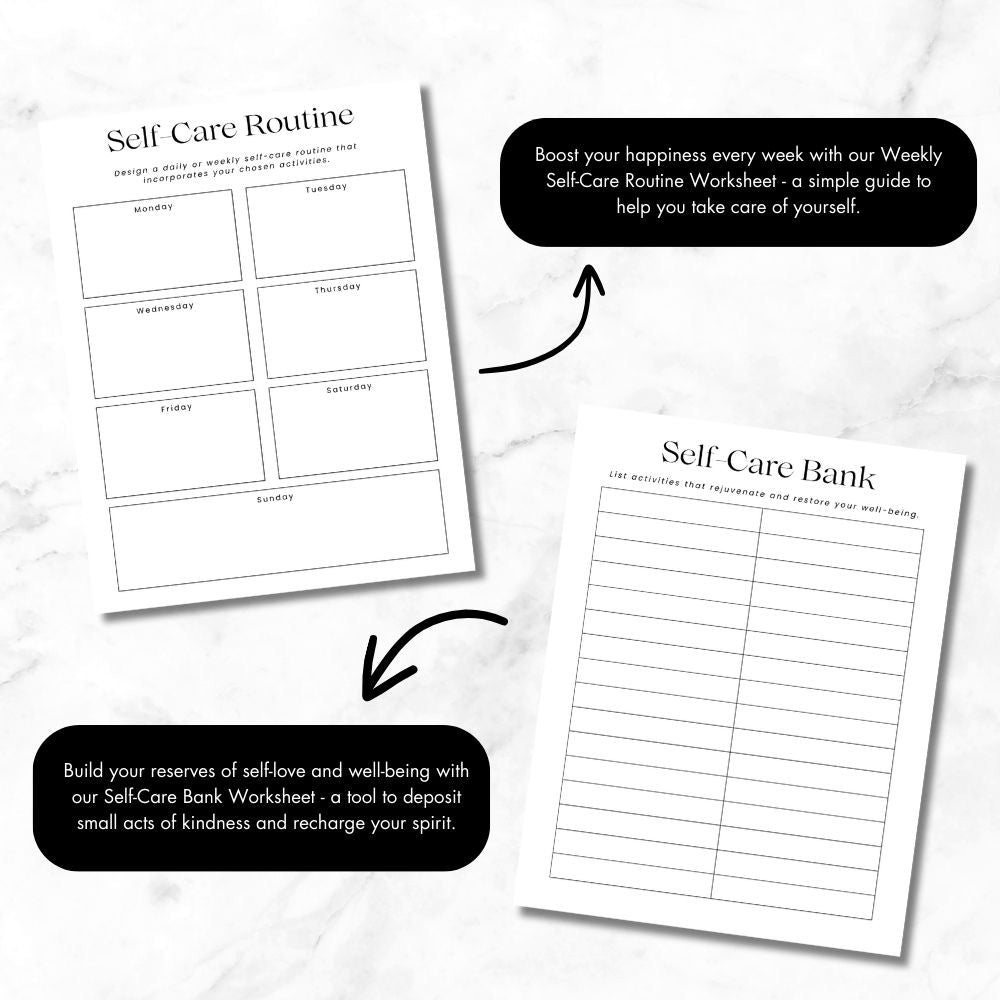 PLR Black and White Self-Care Worksheet Set | Journals for wellness | My Store