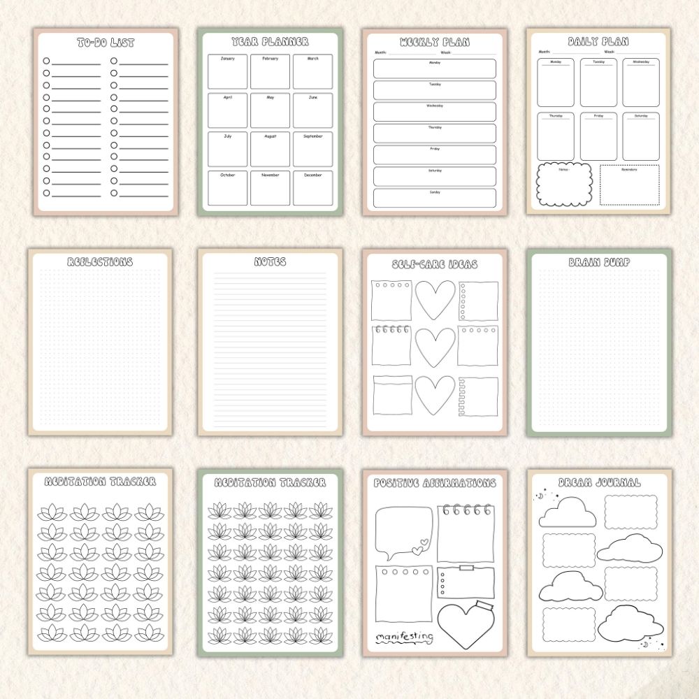 PLR Green Bullet Planner & Trackers | Editable Productivity Templates