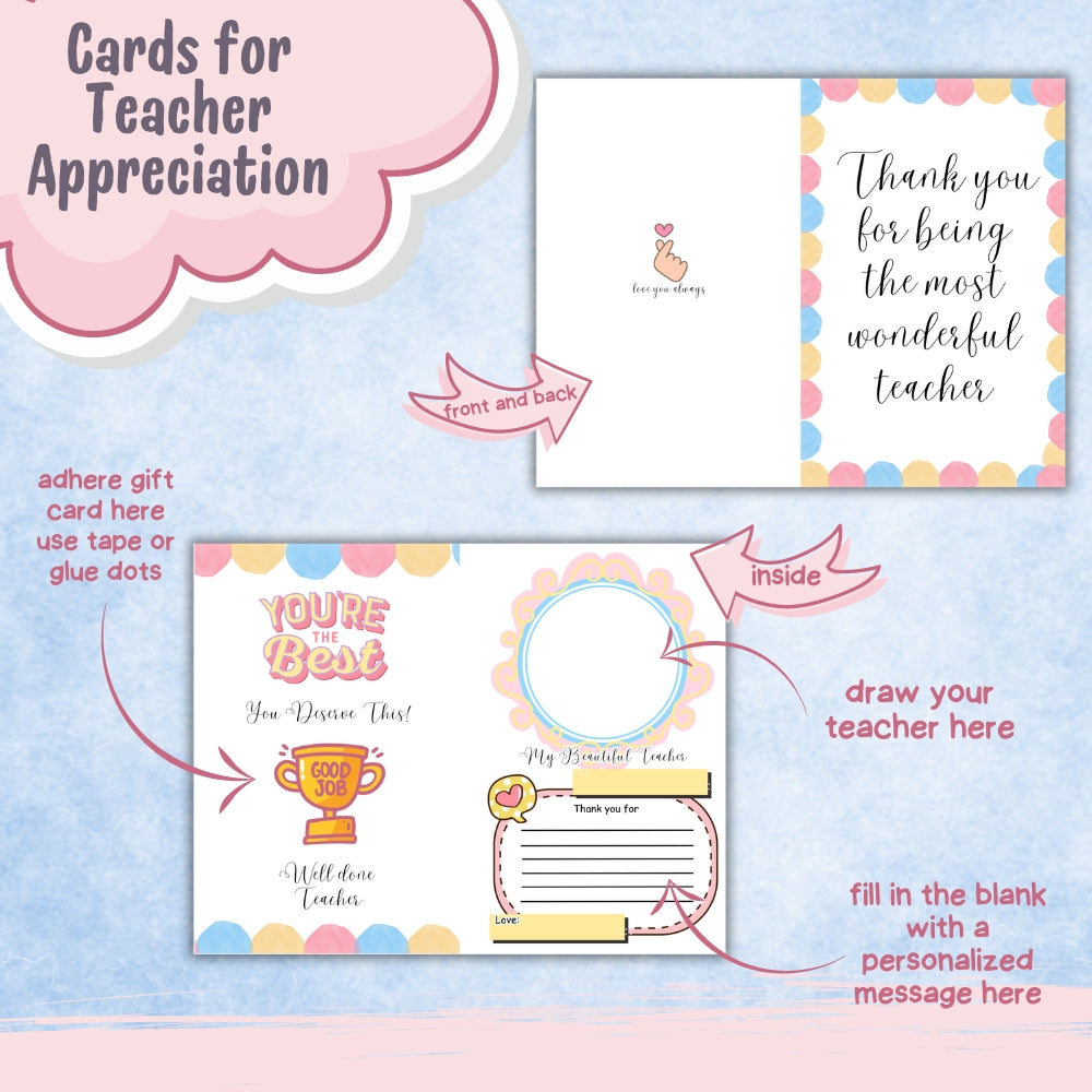Teacher Appreciation Cards – Printable Pack