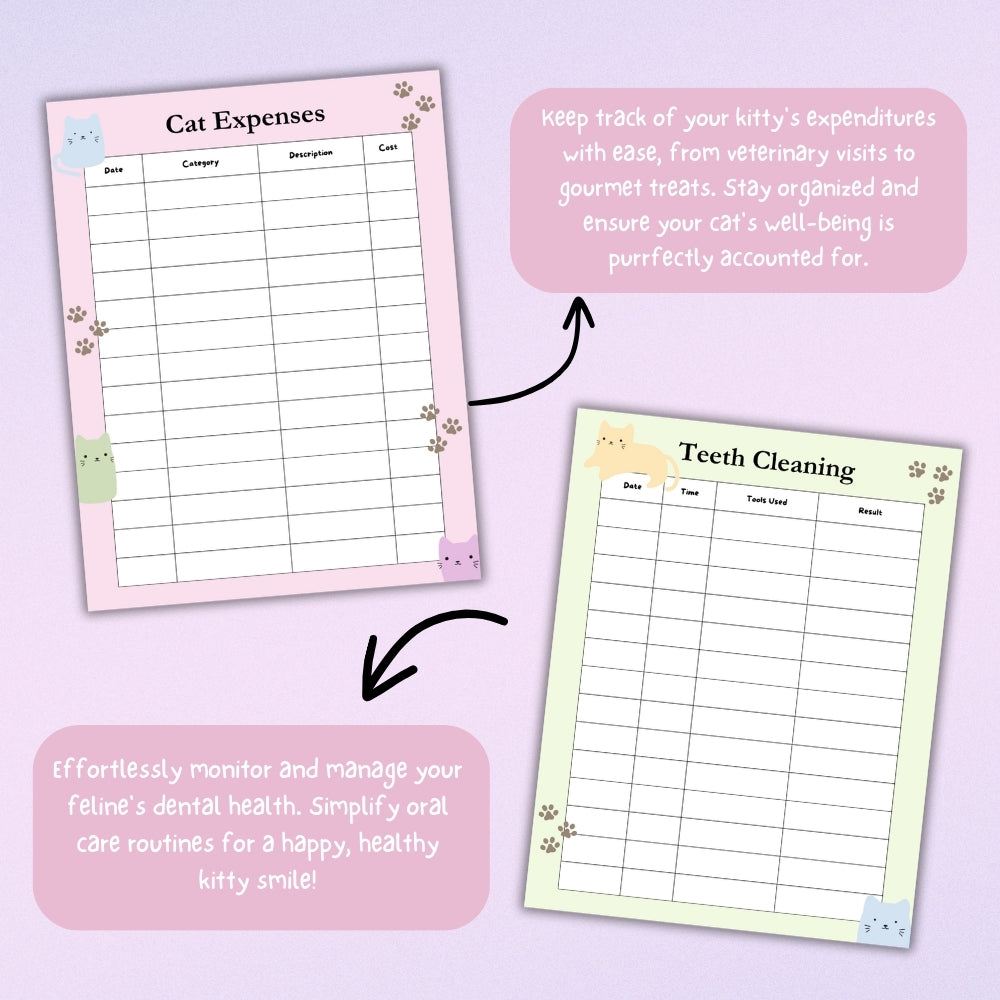 PLR Pastel Cat Care Planner | Editable Pet Care Organizer Templates