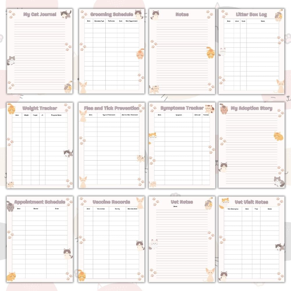 PLR Cat Care Planner | Editable Pet Care Organizer Templates