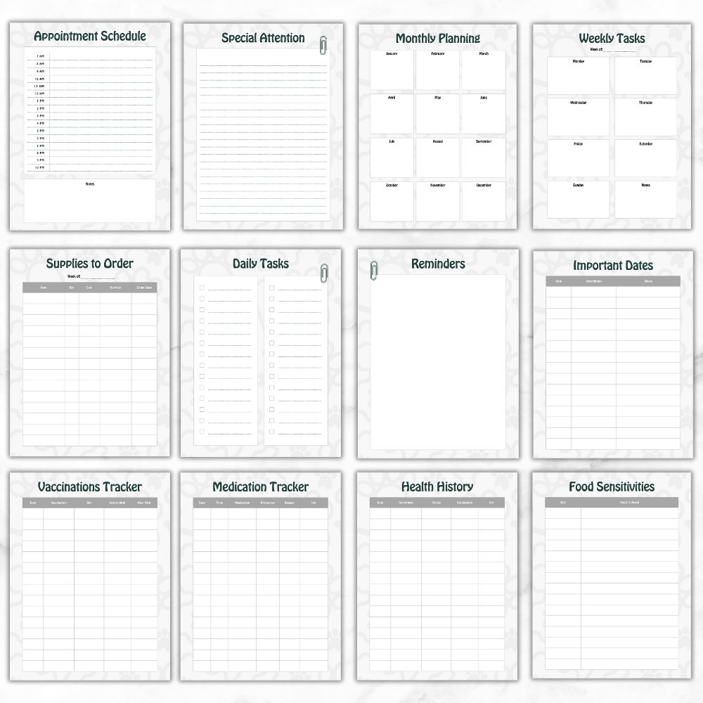 PLR Gray Dog Walker Planner | Editable Pet Care Organizer Templates