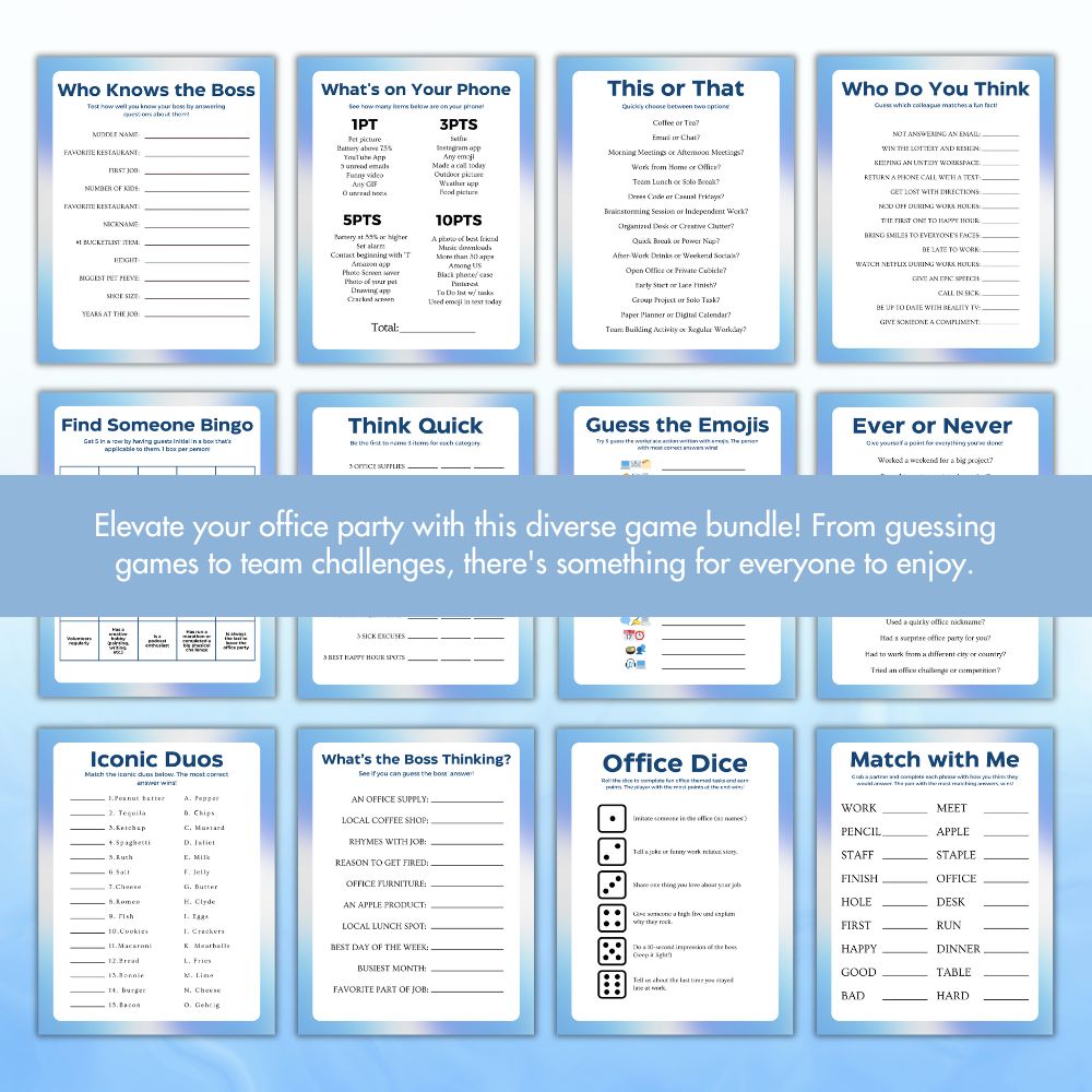 Printable Office Party Game Bundle – 32 Fun Games
