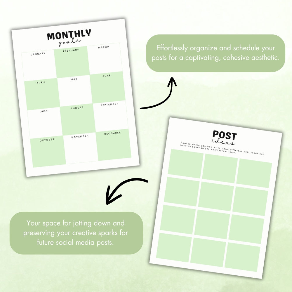 PLR Social Media Planner | Green Editable Marketing Templates