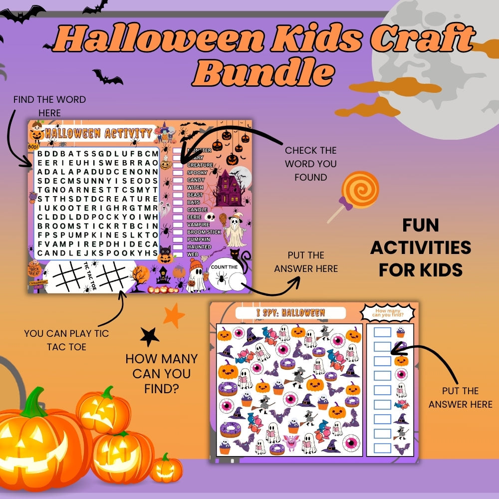 Printable Halloween Kid Craft Bundle – 8 Fun Activities