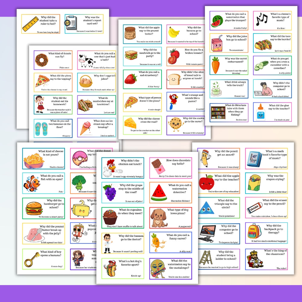 Printable Lunch Box Jokes for Kids – 7 Pages