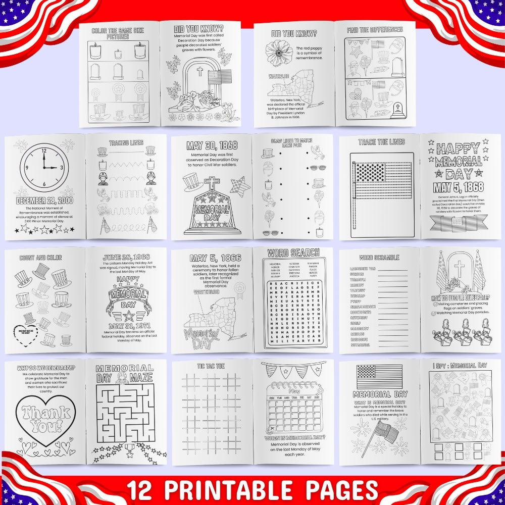 Printable Memorial Day Activity Booklet – 12 Pages