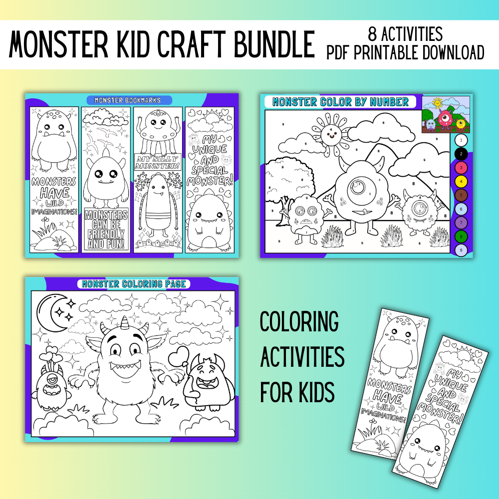 Printable Monsters Kid Craft Bundle – 8 Fun Activities