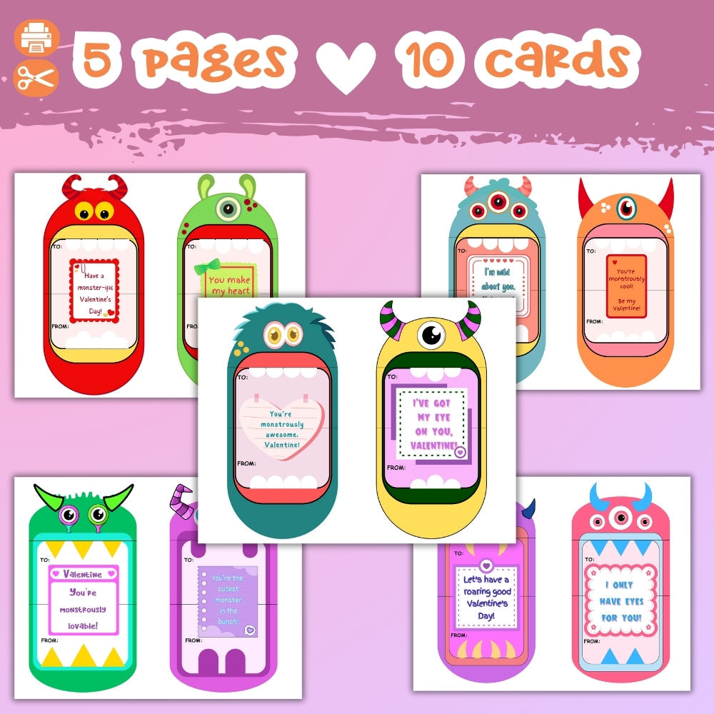 Printable Monster Valentines Day Cards