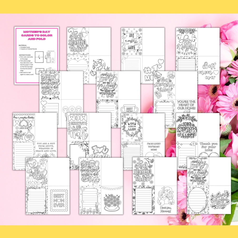 Printable Mother’s Day Cards to Color & Fold – 14 Designs