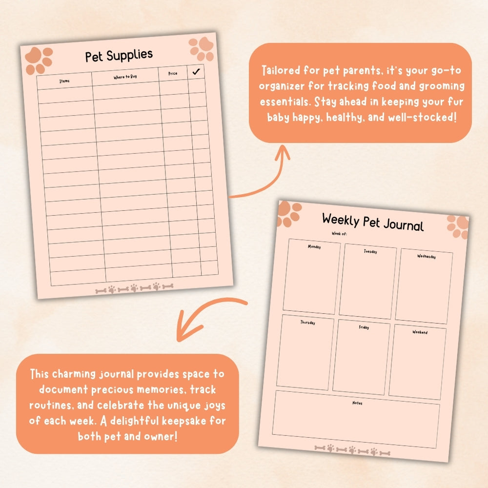 PLR Orange Pet Planner | Editable Pet Care Organizer Templates