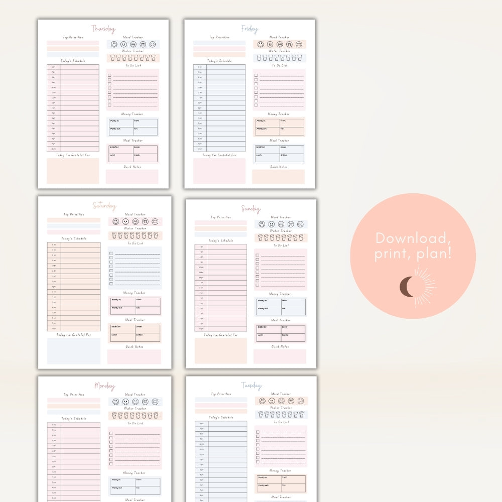 PLR Peach 7 Day Planner Pack | Editable Weekly Planner Templates