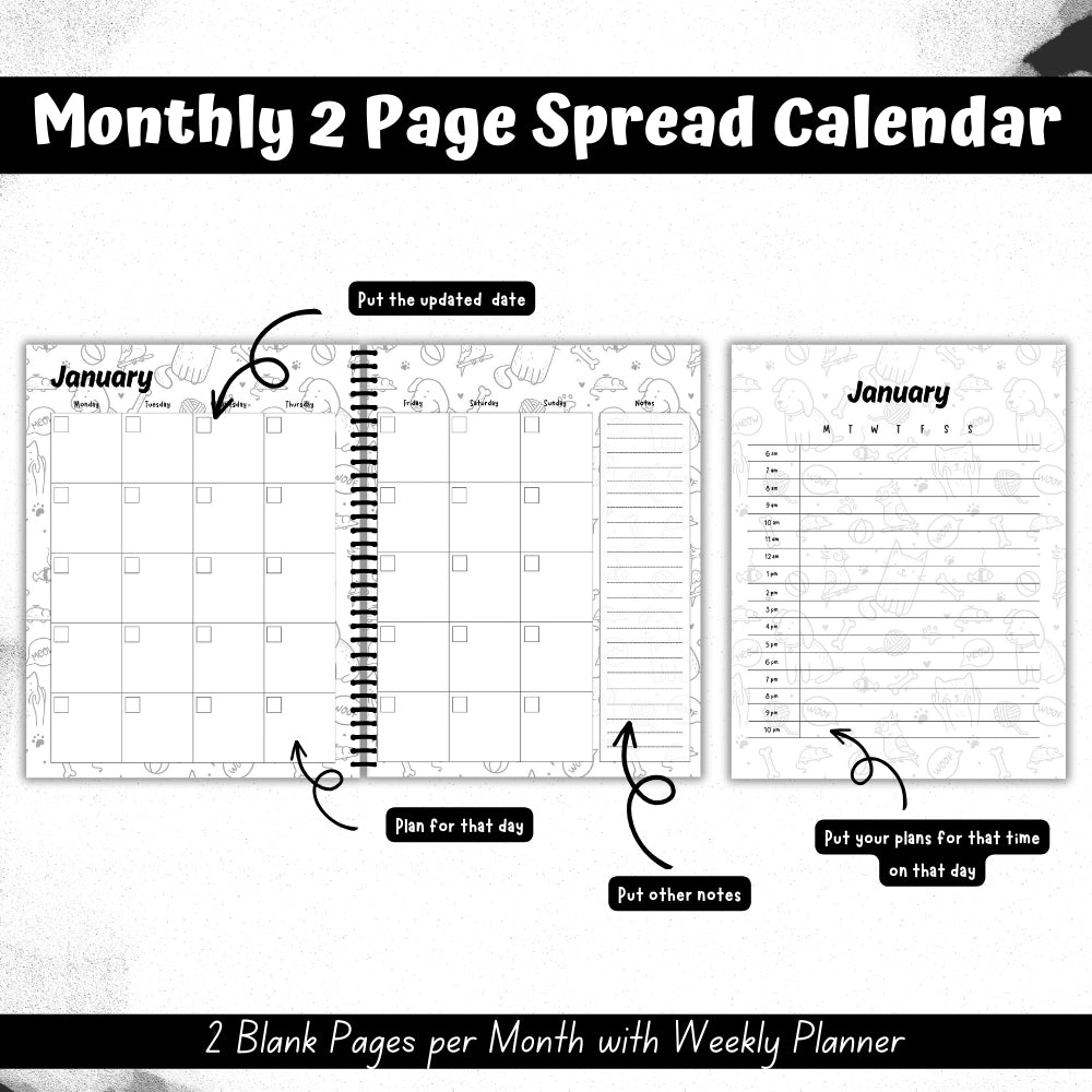PLR Black & White Pet Planner | Editable Pet Care Organizer Templates