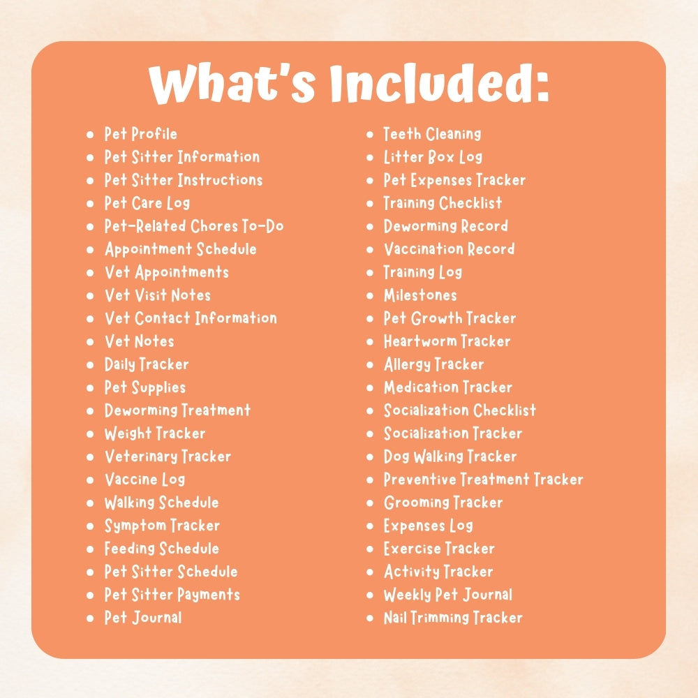 PLR Orange Pet Planner | Editable Pet Care Organizer Templates