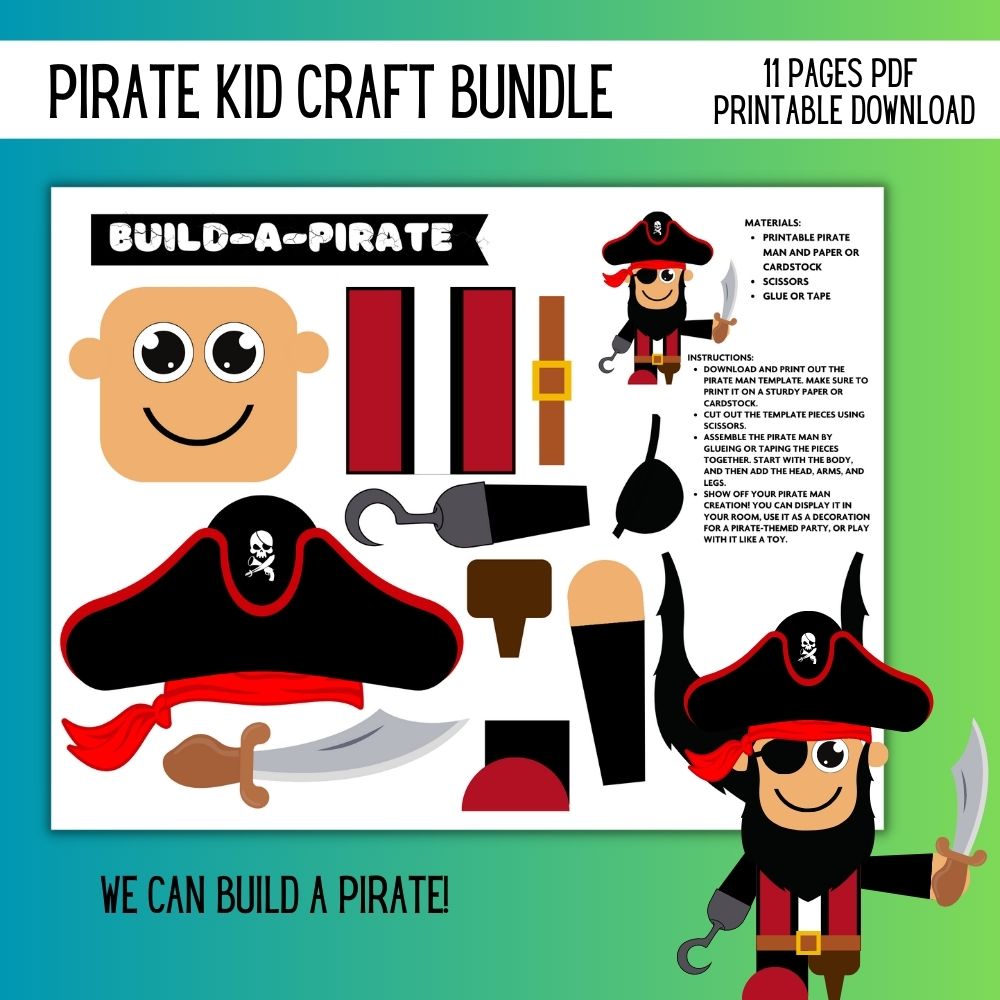 Pirate Kids Craft Bundle – 11 Printable Activities