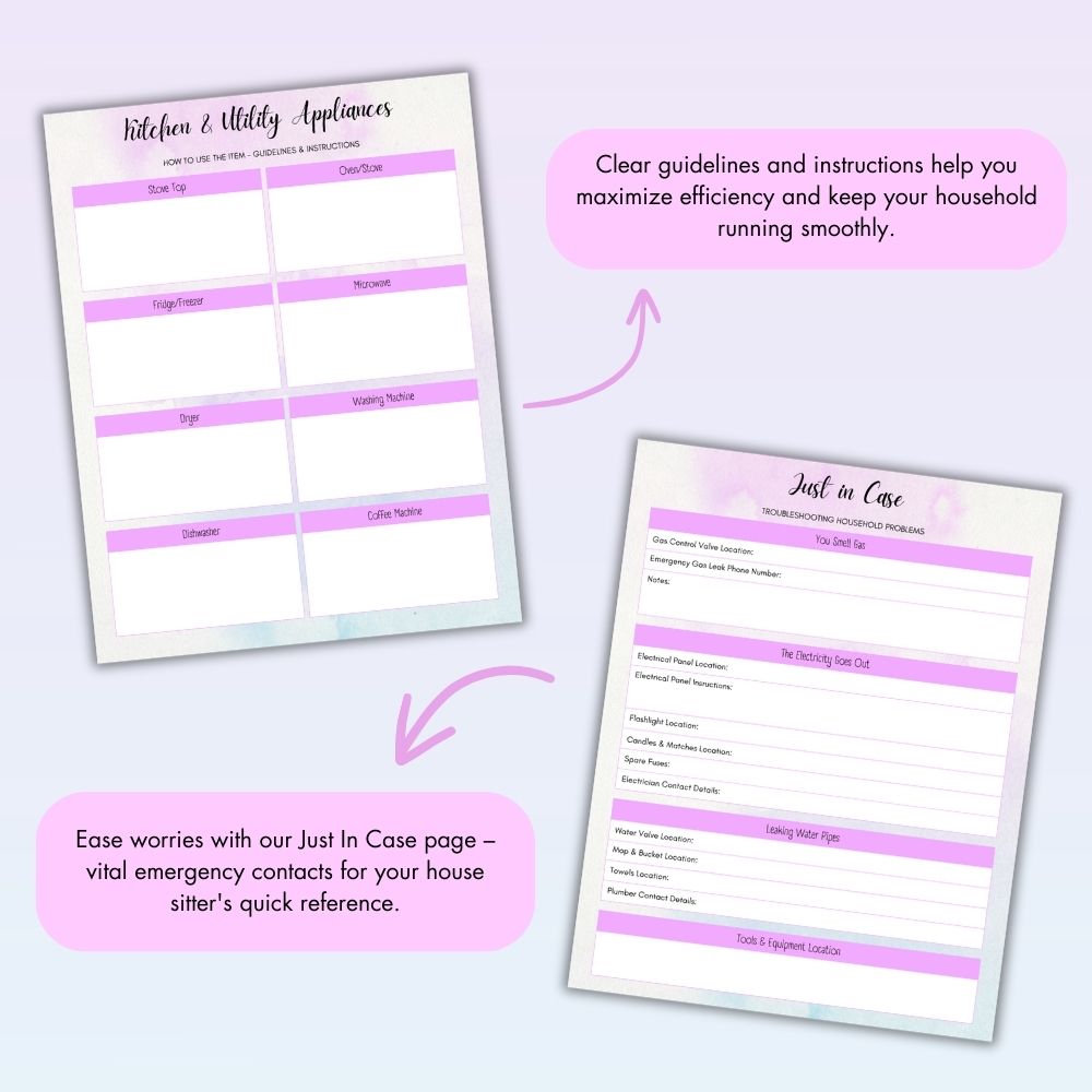 PLR Purple House Sitter Planner | Editable Home Organizer Templates