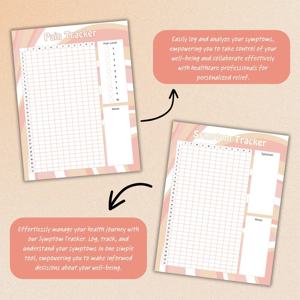 PLR Striped Pain Management Tracker Journal | Editable Health Templates