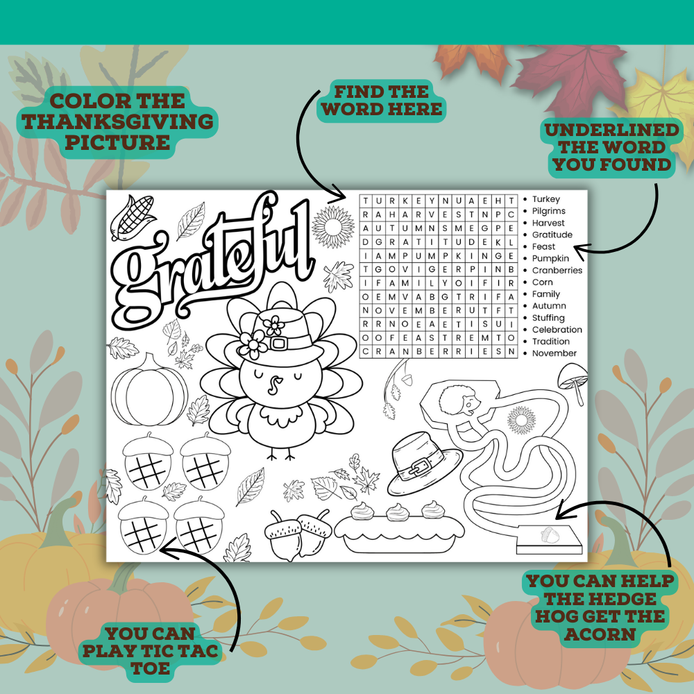 Thanksgiving Placemats – 5 Printable Kids Activities