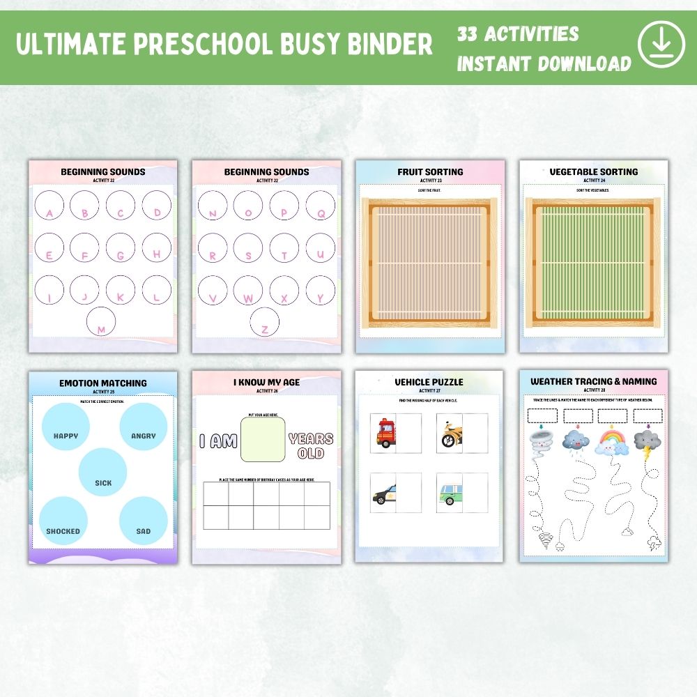Ultimate Preschool Busy Binder – 33 Fun Learning Activities