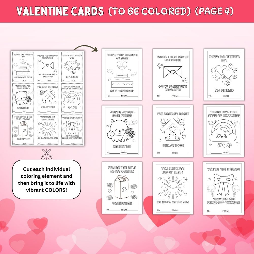 Valentine Cards to be Colored – 36 Printable Cards