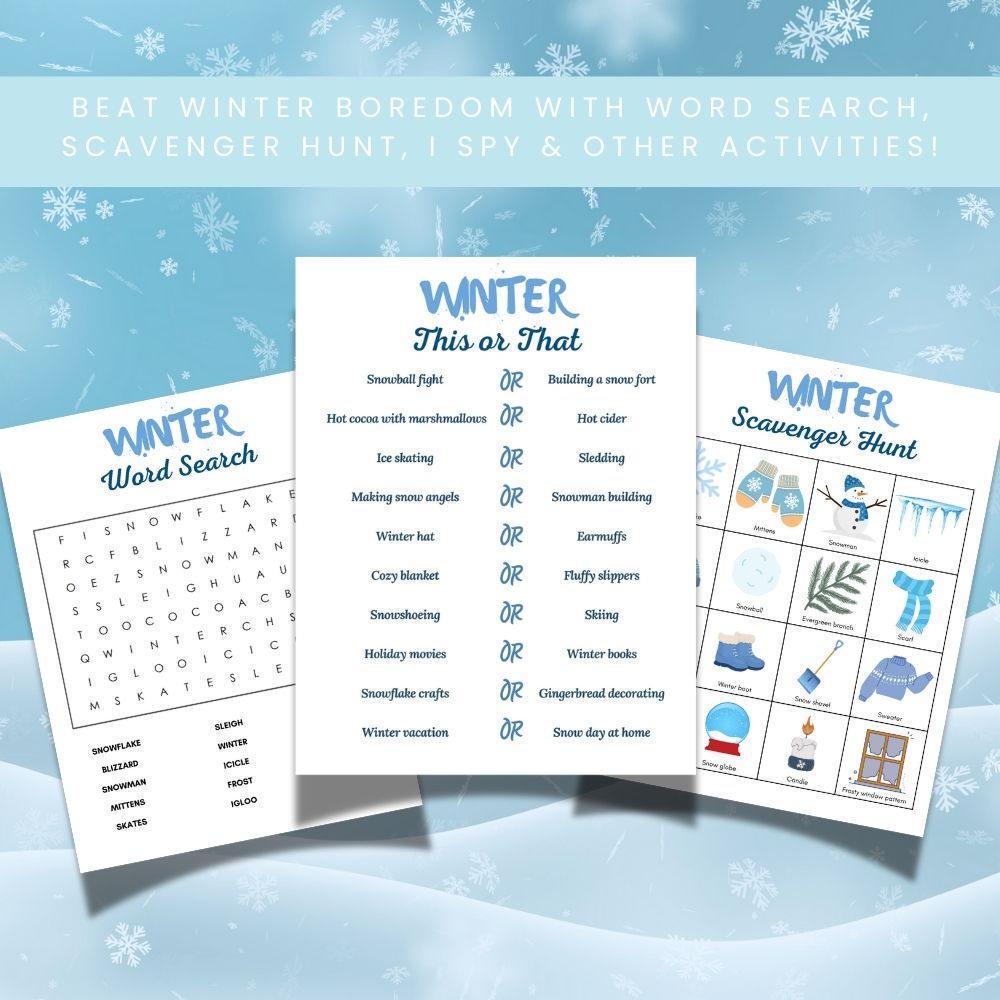 Printable Winter Boredom Buster Pack – 25 Pages Fun