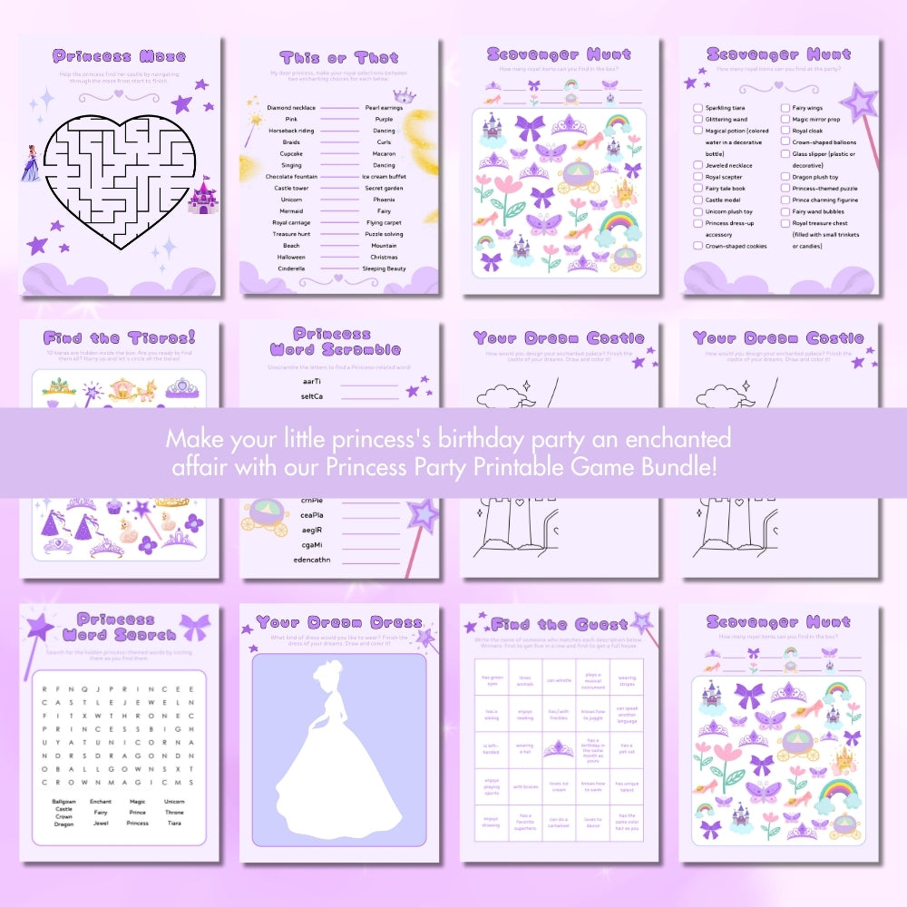 Purple Princess Birthday Party Game Bundle