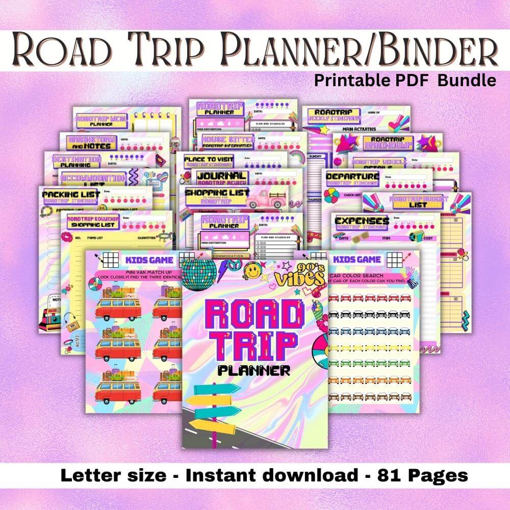 90’s Theme Road Trip Planner | Fun Retro & Organized Travel