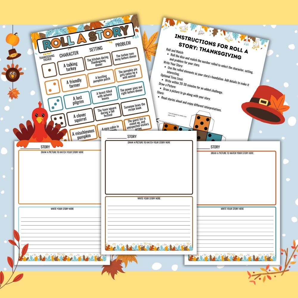 Roll a Story Thanksgiving Theme – Kids Printable Game