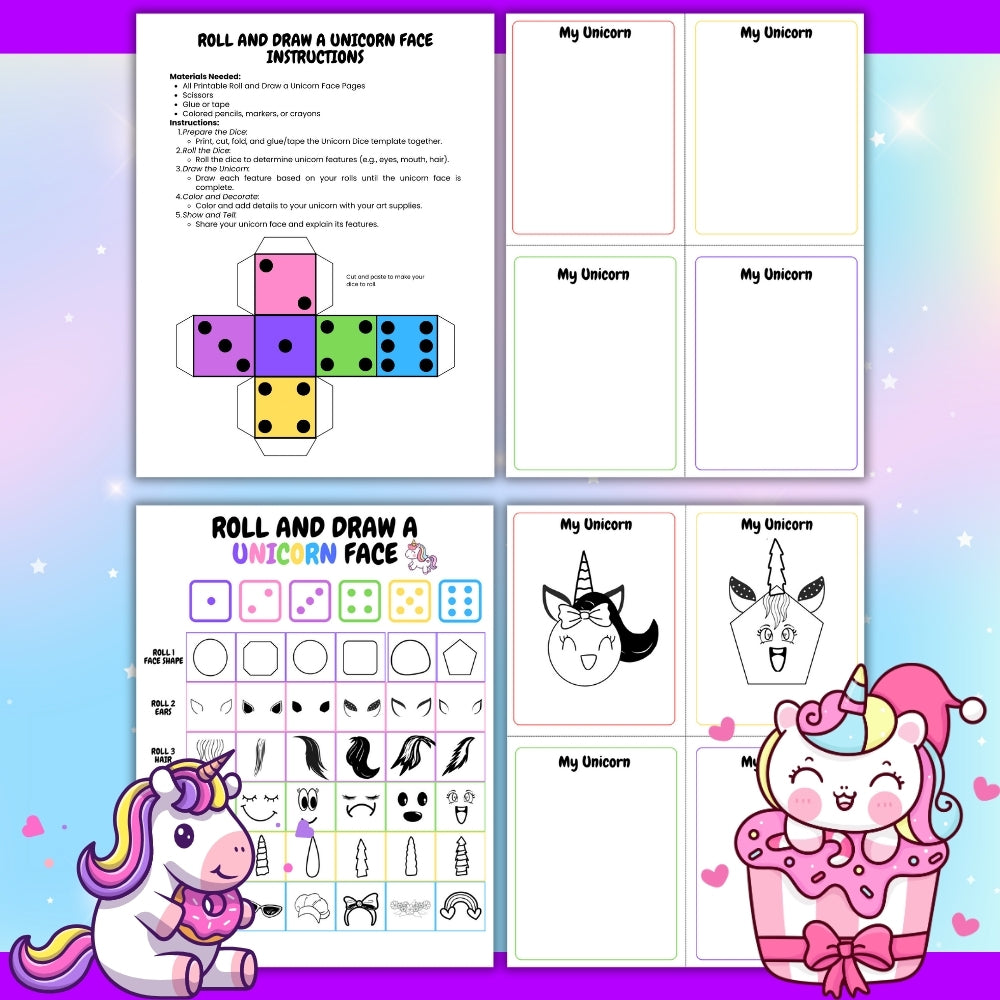 Roll and Draw a Unicorn – Fun Printable Dice Game