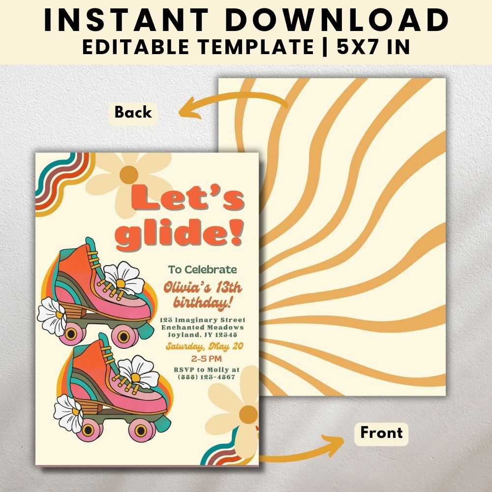 Girl Roller Skating Birthday Invitation Template