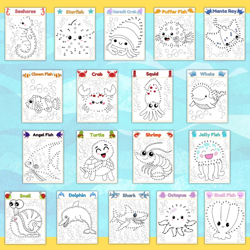 Sea Life Dot to Dot Printable Activity (19 Pages)