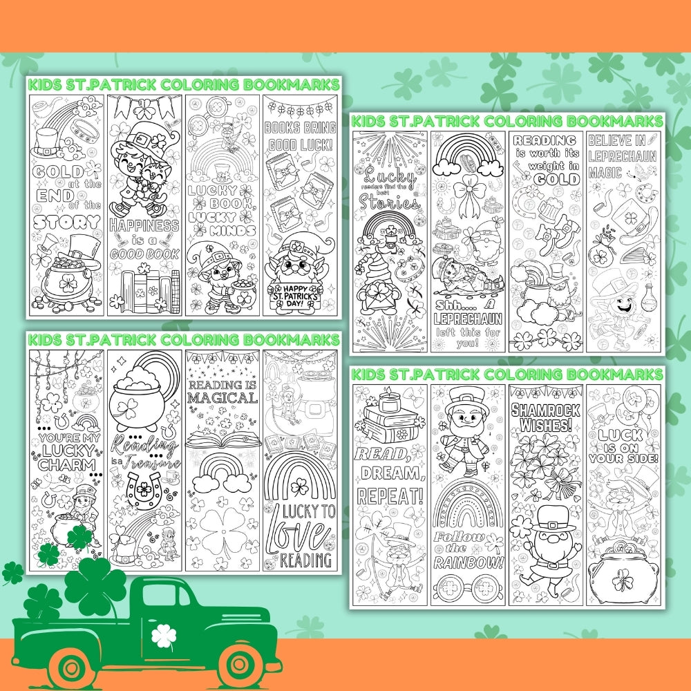 St. Patrick's Day Coloring Bookmarks – 16 Designs for Kids