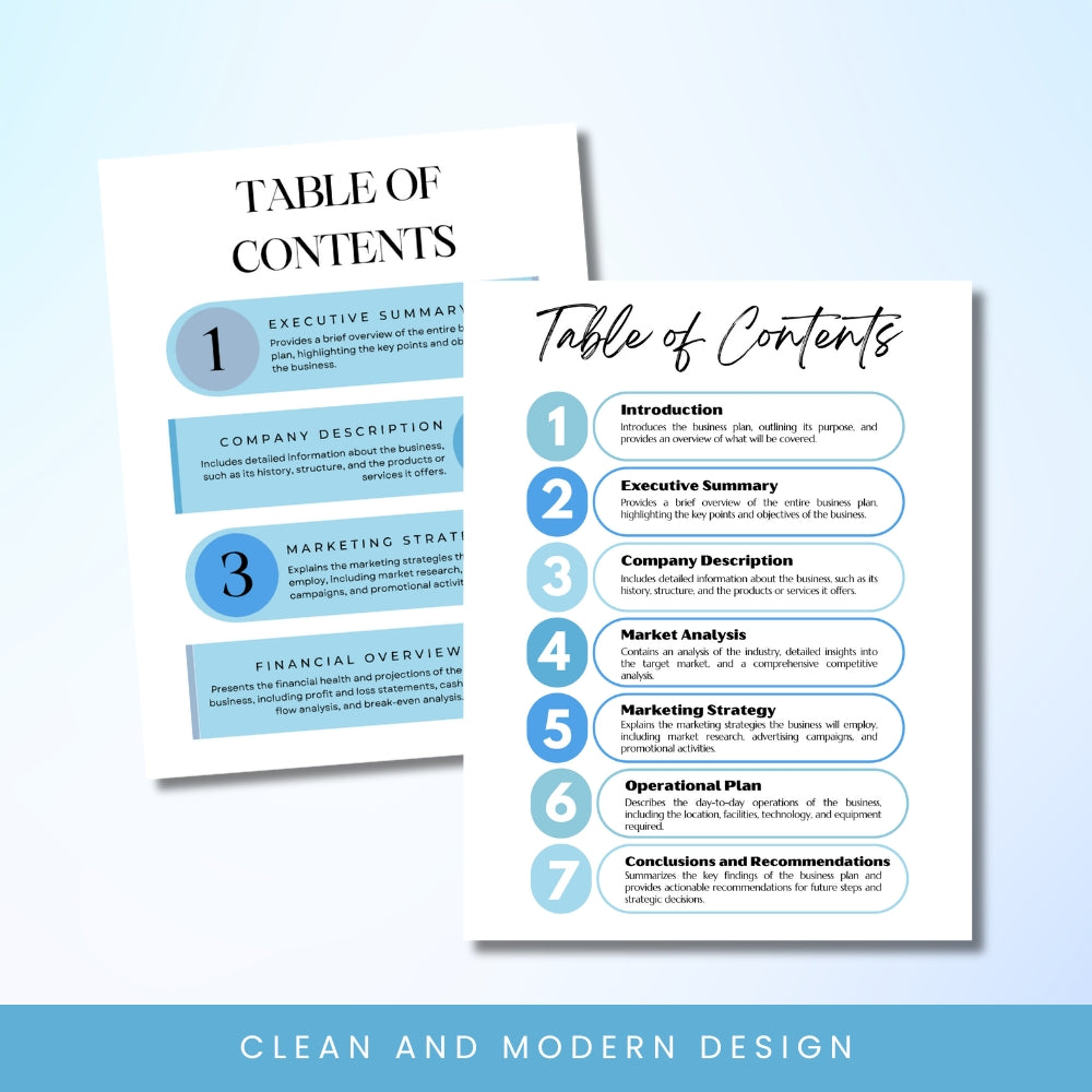 Blue Table of Content Pages Canva Templates