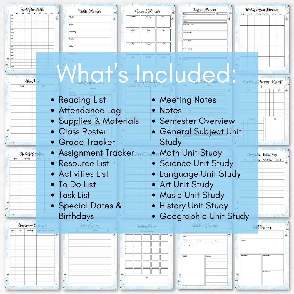 Blue Teacher Planner | Organize Lessons Schedules & Classroom Goals