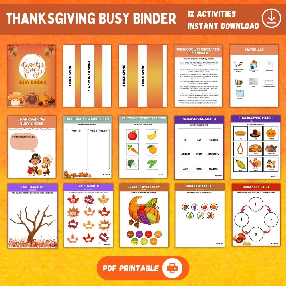 Thanksgiving Busy Binder – Fun Printable Kids Activities
