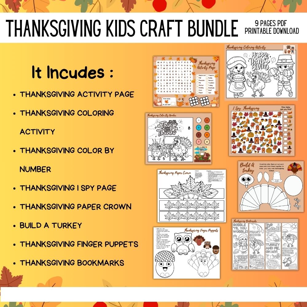 Thanksgiving Kid Craft Bundle – 10 Printable Crafts