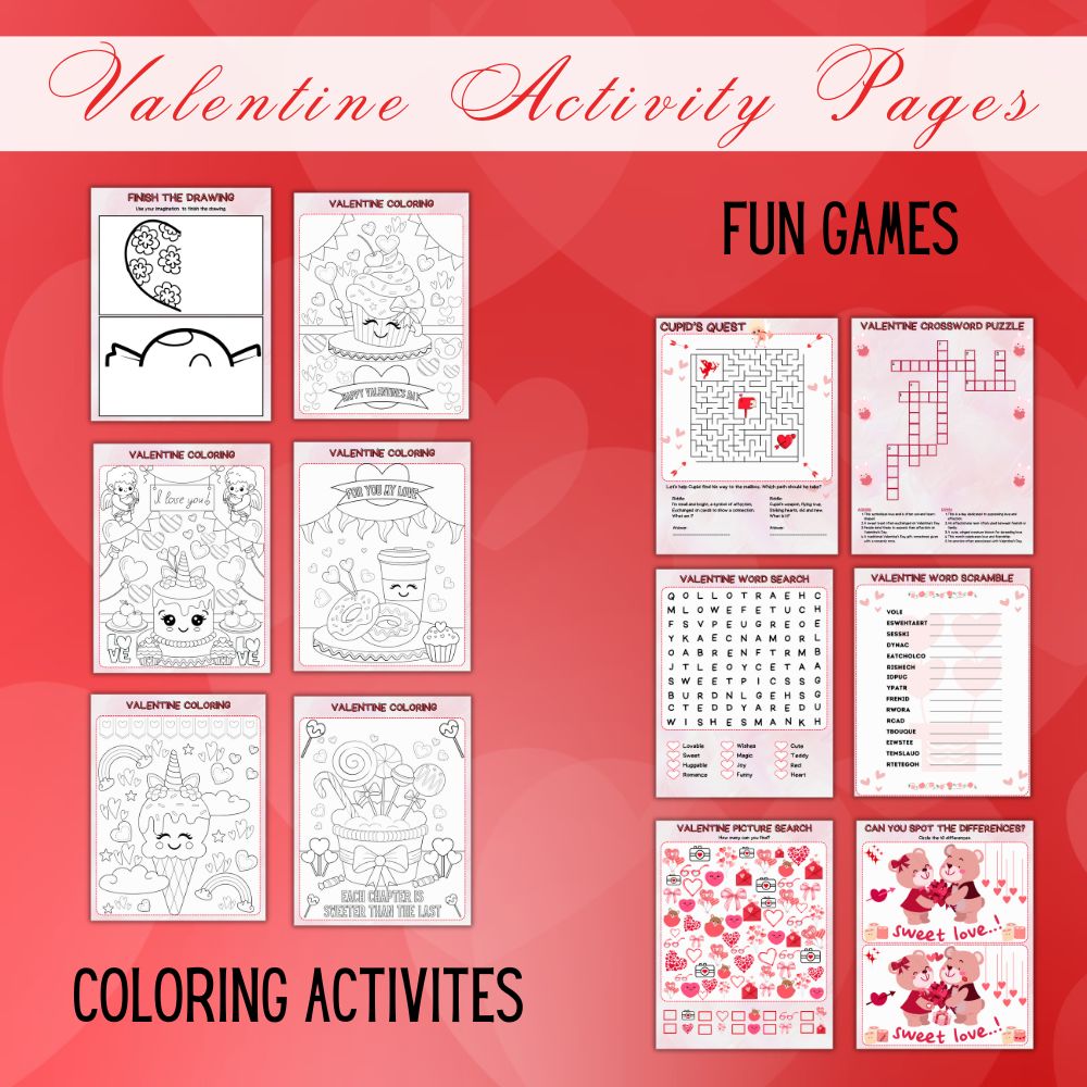 Valentine Activity Pages – 15 Printable Fun Games