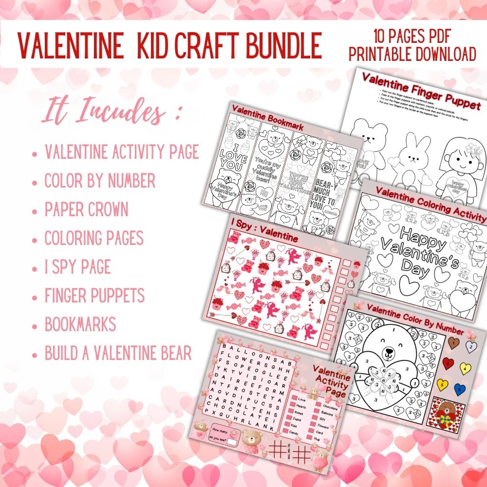 Valentine Kid Craft Bundle – 8 Fun Printable Activities