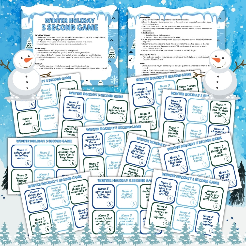 Winter 5 Second Game – 66 Fun Printable Cards