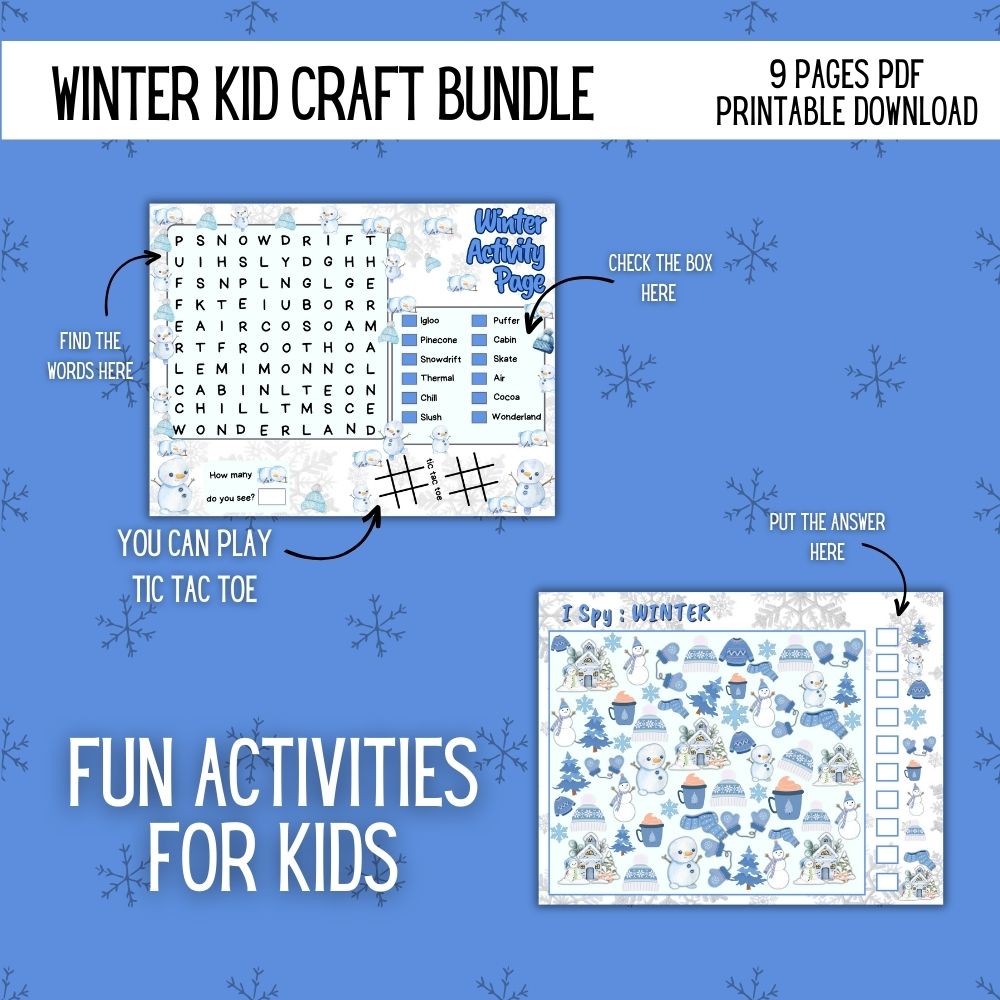 Winter Kid Craft Bundle – 9 Fun Printable Activities