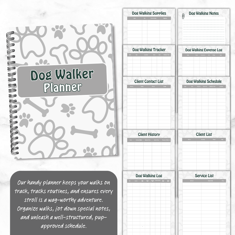 PLR Gray Dog Walker Planner | Editable Pet Care Organizer Templates