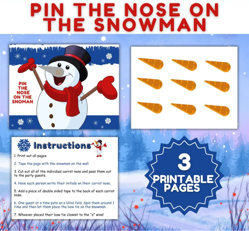 Pin the Nose on the Snowman – Winter Party Game