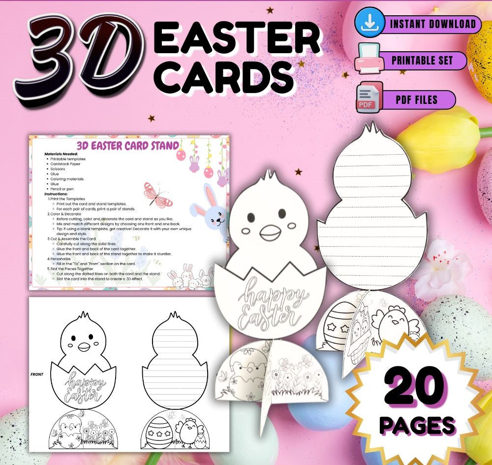 Printable 3D Easter Cards to Color – 18 Designs