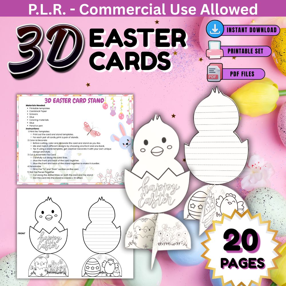 Printable 3D Easter Cards to Color – 18 Designs