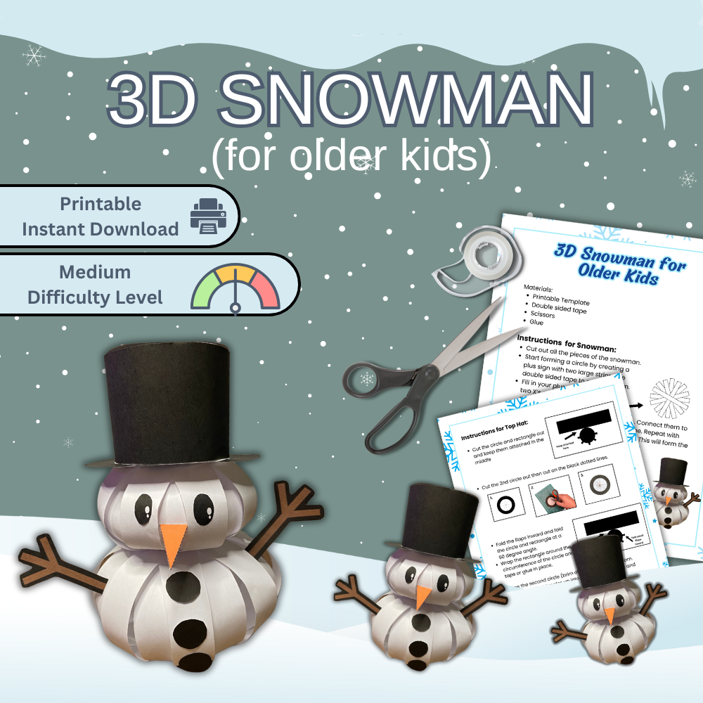 3D Snowman Craft – Fun 5-Page Activity for Older Kids