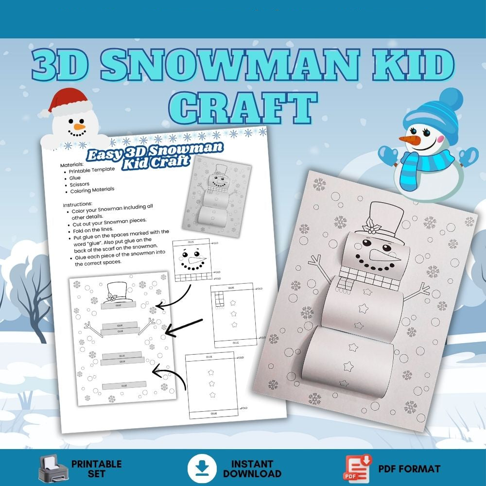 Easy 3D Snowman Kid Craft – 3-Page Winter Activity