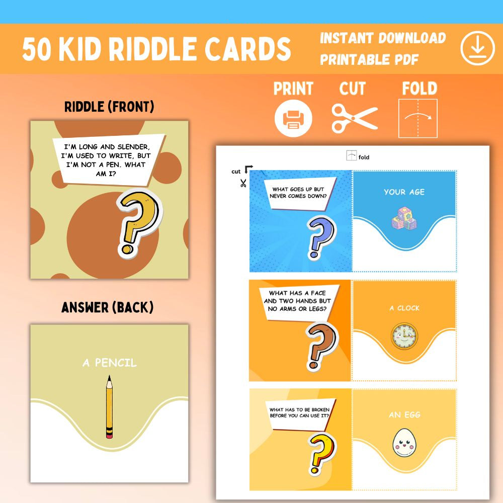 50 Printable Kid Riddle Cards – Fun Brain Teasers