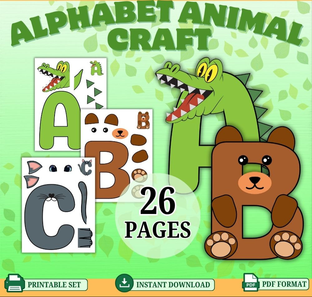 Alphabet Animal Craft – 26-Page Kids Printable ABCs